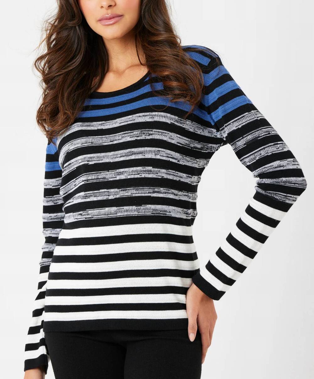 NEW FRENCH KYSS mixed stripe scoop neck top in denim multi